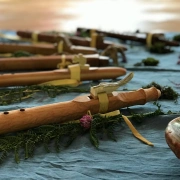 Gefilzte Flötentasche mit Sonnenmotiv