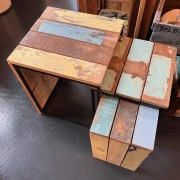 Trio-Tischlein aus Recyclingholz und Metall