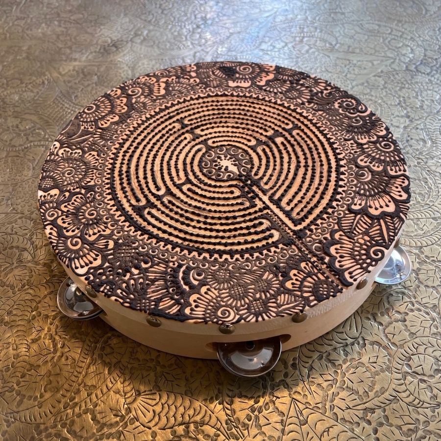 Tamburin mit Henna Kunst "Floral Labyrinth"