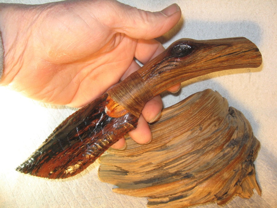 Obsidian Bowie Kräutermesser mit Manzanitaholz (20 cm)