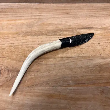 Obsidianmesser | Handgefertigt aus Hirschgeweihgriff  & schwarzer Obsidian