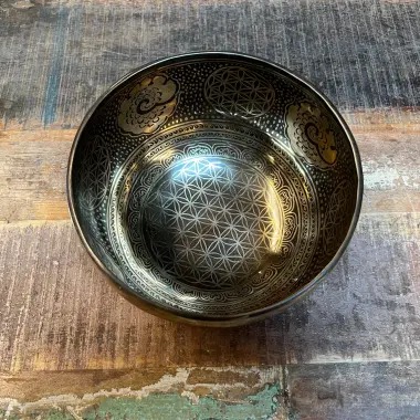 Tibetische Klangschale mit Blume des Lebens | ø 19.5 cm | Ton ~ G 432 Hz