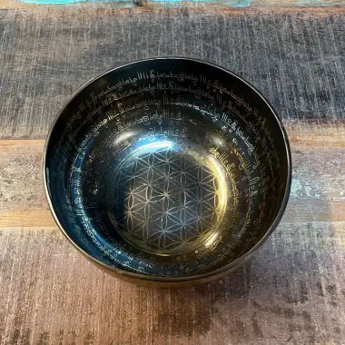 Tibetische Klangschale mit Blume des Lebens | ø 19.5 cm | Ton ~ G 432 Hz