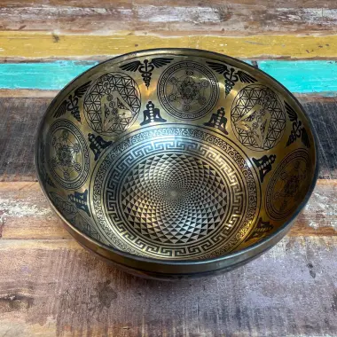 Klangschale mit Blume des Lebens | Kathmandu | ø 30 cm | Ton ~ F2