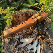 Doppelflöte in D in 440 Hz | Schmetterlings Spirit | Teakholz 35 cm