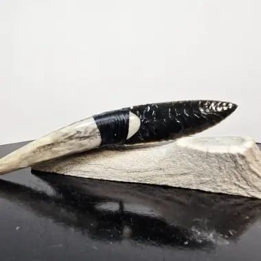 Obsidianmesser von Kenny Hull | Handgefertigt | Hirschhorngriff