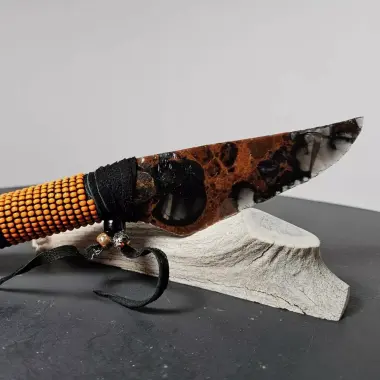 Rot Schwarz Obsidianmesser mit Perlen | Handgefertigtes Unikat