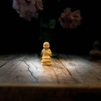Kleiner Mönch Amitabha Buddha aus Buchsbaum